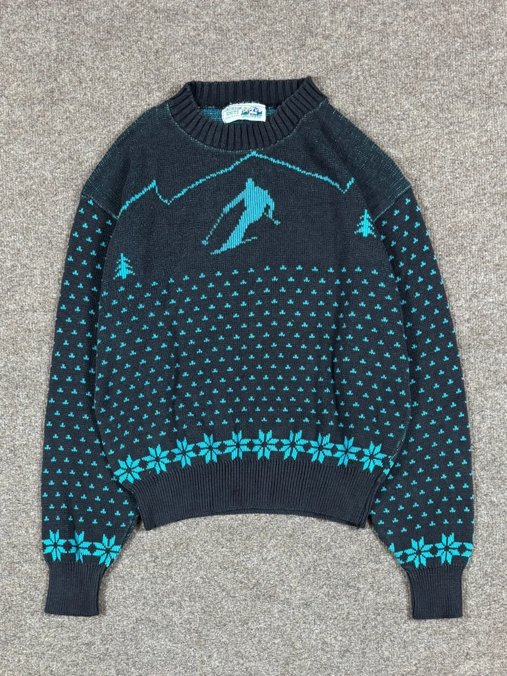 Vintage Jackson Hole Navy Blue Crewneck Pullover Sweater Womens S/M Ski Snow 90s